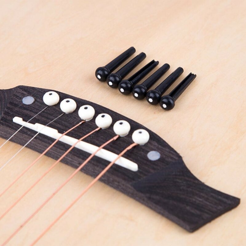 6pcs Acoustic Guitar Bridge Pins Plastic String End Peg Connectors Light Weight Corrosion Resistant Guitar Part Accessories