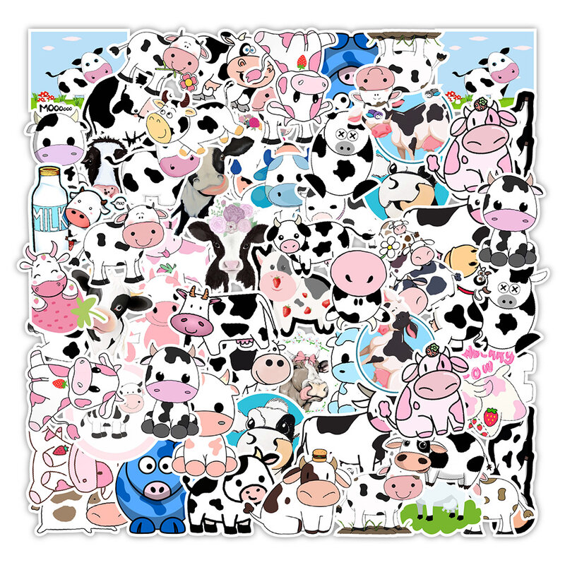 50pcs Cute Cows Stickers Cartoon Animal Decals DIY Suitcase Fridge Phone Laptop Guitar Car Graffiti Decorate Sticker Kids Toy