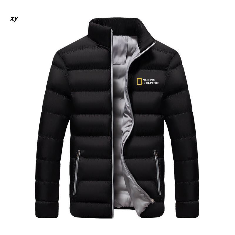 Chaqueta de algodón estampada cálida para hombre, chaqueta con cuello levantado cosida, chaqueta deportiva informal, ropa de invierno