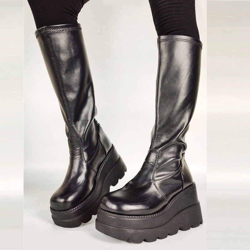 DORATASIA-Botas de plataforma alta con cremallera para mujer, zapatos de cuña, 35-43 talla grande, 2020