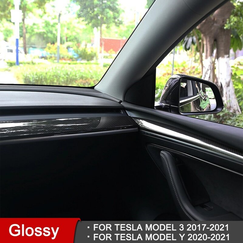 Cửa May Viền 2 Bên Màu Dành Cho Mẫu Tesla Model 3 Mẫu Y 2021 2022 Tự Động Phụ Kiện Ô Tô Trước Nội Thất Bảng Đồng Hồ Mờ Carbon sợi ABS