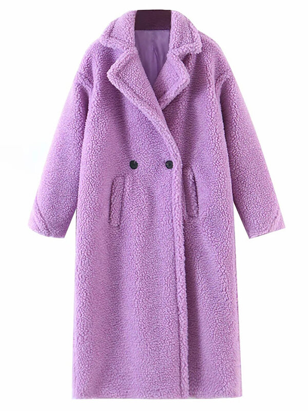 Aachoae-abrigo de felpa de manga larga para mujer, Chaqueta larga de lana con cuello vuelto, abrigo de piel de cordero, prendas de vestir exteriores de invierno