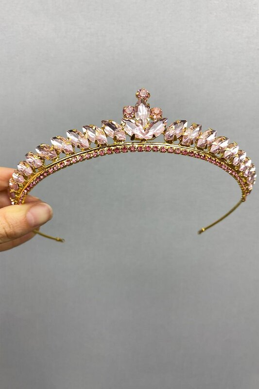 女性のための薄い金色の王冠,ピンク色,上質なアクセサリー