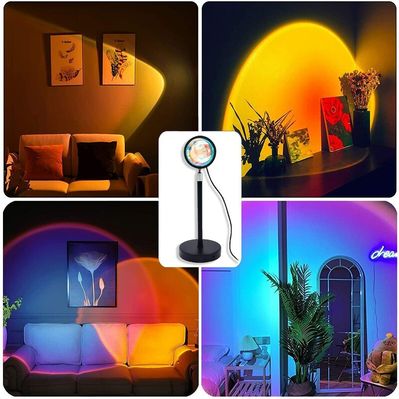 16 cores led sunset lâmpada de projeção inteligente sunset lâmpada projeção app + controle remoto 360 graus rotação luz da noite para sala
