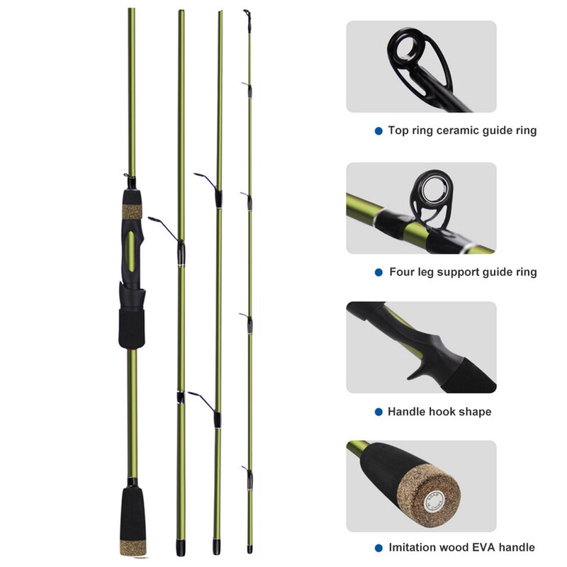 Spinning Fishing Rod Portable Insertion Medium Power 4 Section Imitation Wooden Handle Carbon Pole Angling Tackles