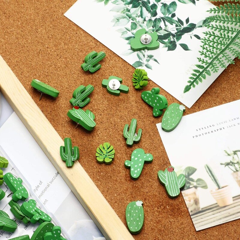 30 Pcs Wood Push Pins Cactus Palm Leaves Thumb Suitable for Photo Walls, Maps, Bulletin Boards or Cork Boards