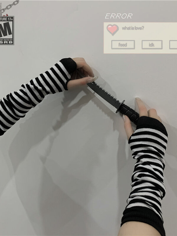 AltGoth Harajuku w ciemnym kolorze w stylu gotyckim Oversleeve kobiety Streetwear Mall Goth Punk pół palca ocieplacze na ręce Vintage Grunge Y2k rękaw Unisex
