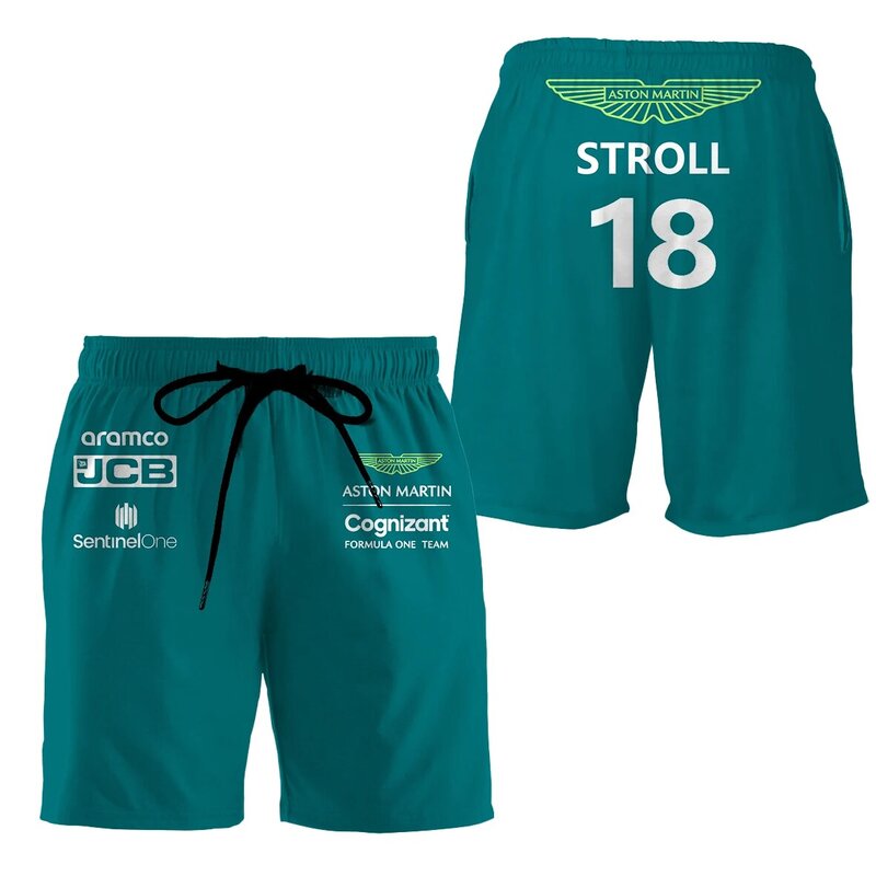 2023 Nova F1 Team Aston Martin Shorts de Verão de Fórmula Um Motorista de Corrida Alonso Novo Design Calças de Praia Calças Esportivas