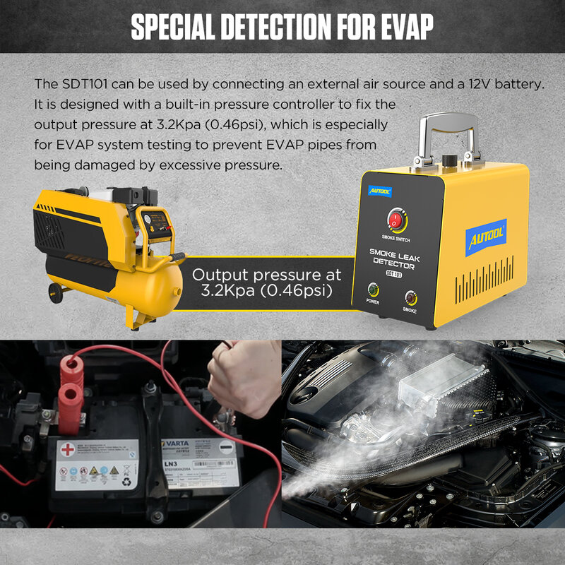 Autool sdt101 auto rauchleck detektor 12v automotive evap leckgas lecks uch gerät ölrohr generator diagnose tool