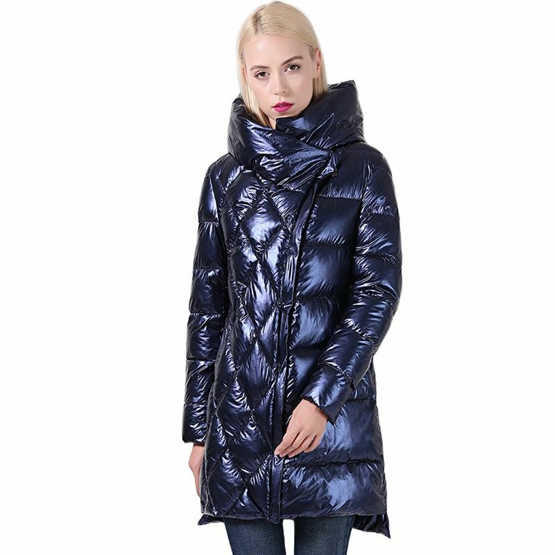 Chaqueta de invierno acolchada con purpurina para mujer, abrigo largo con capucha, chaqueta gruesa de plumón biológico, Parka, 2022