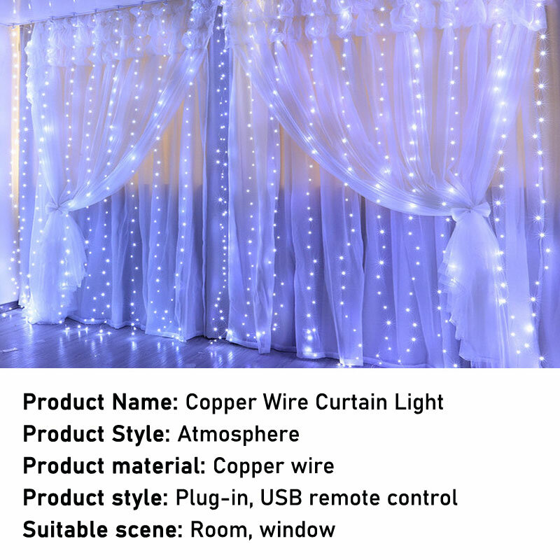Guirnalda de luces LED para decoración navideña, cortina con Control remoto USB para boda, lámpara de 3M para vacaciones, Bombilla para dormitorio, hadas al aire libre