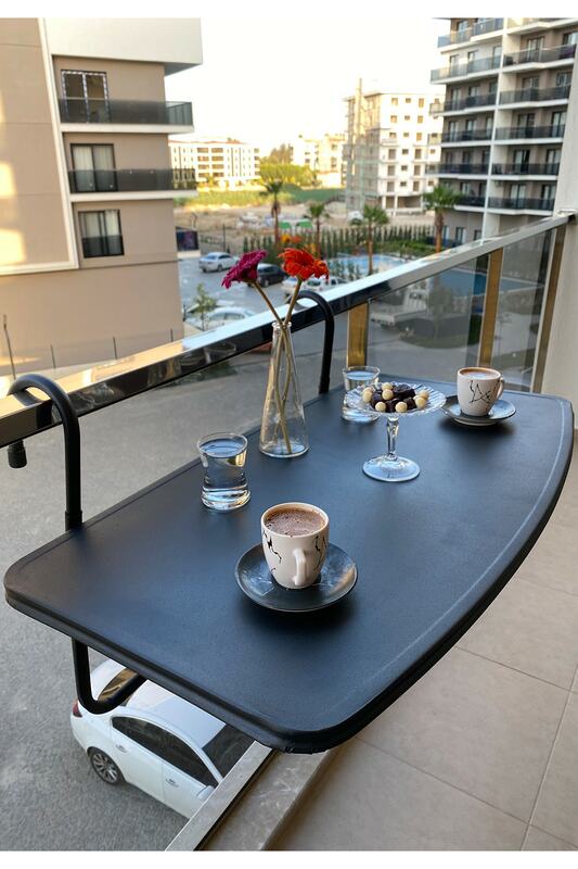 Table de balcon pliante suspendue au balcon, en fer noir, pratique, Installation facile, livraison gratuite, livraison rapide