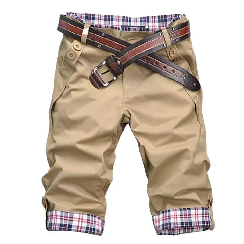 Mężczyźni w stylu Casual, letnia Plaid patchworkowe kieszenie przyciski spodnie the Fifth luźne spodenki plażowe męskie wygodne szorty letnie męskie spodnie