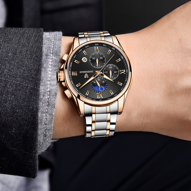LIGE-reloj analógico de acero inoxidable para hombre, accesorio de pulsera de cuarzo resistente al agua con cronógrafo, complemento masculino de marca de lujo con esfera luminosa y diseño moderno