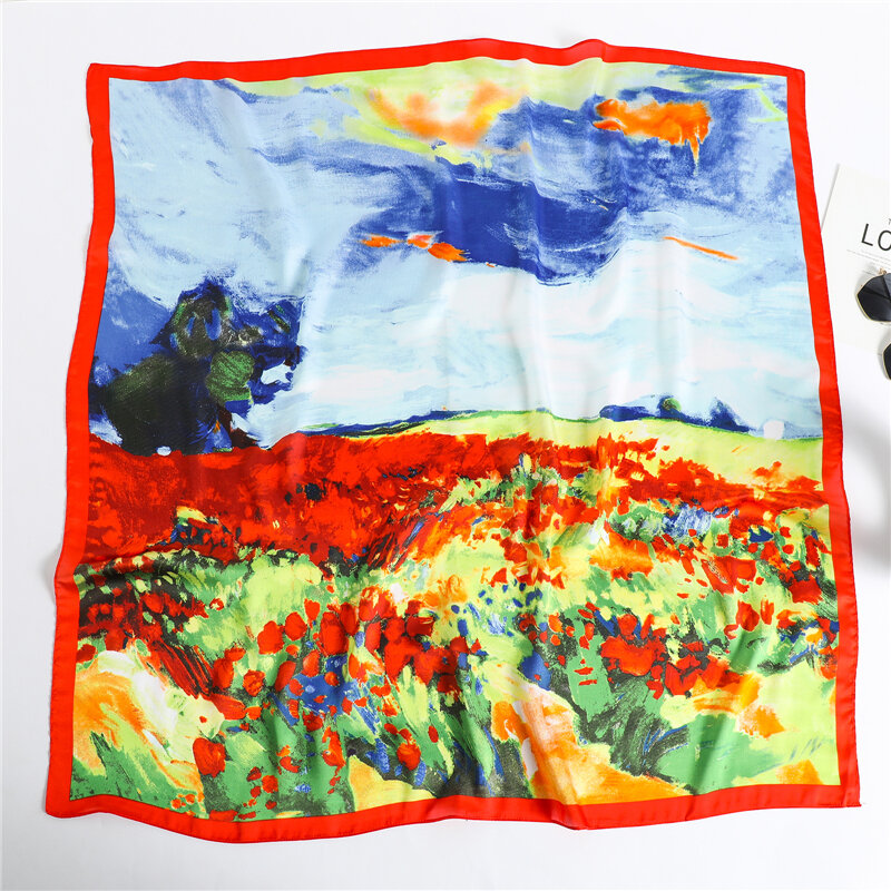 プリントサテンシルクスカーフ,90x90cm,女性用,ヒジャーブダナ,花柄のヘッドバンド,2021