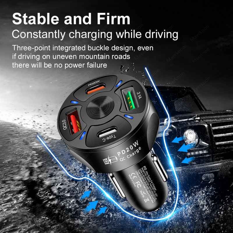 USB PD Car Charger Quick Charge 3.0 LED Light Dispiay สำหรับ iPhone 12 13 Pro Xiaomi Samsung โทรศัพท์ USB Charger Adapter