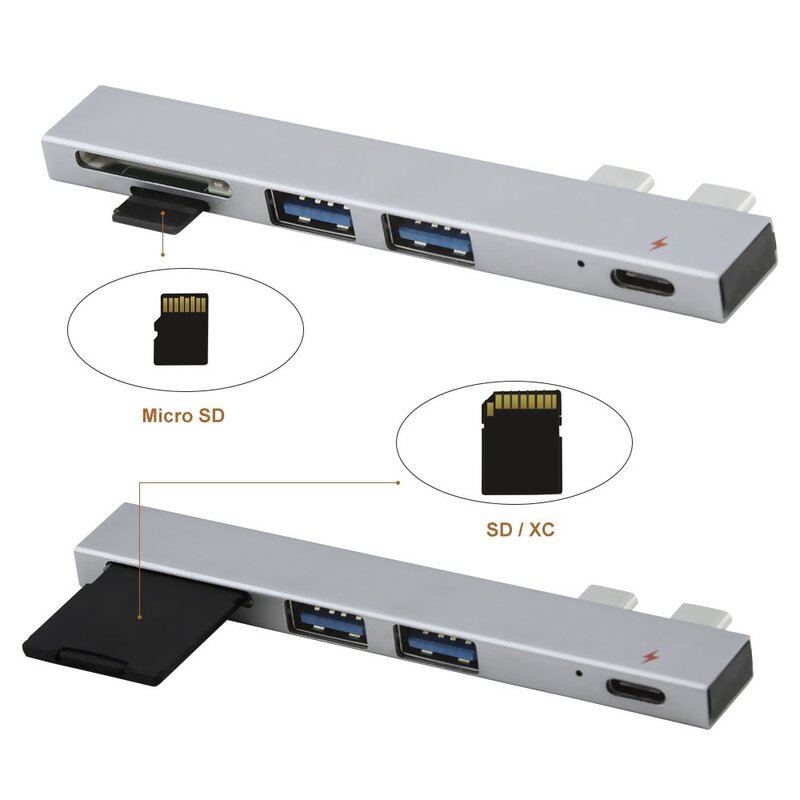 USB C Hub Aloi Aluminium dengan Pembaca Kartu SD/TF Adaptor Hub Multi USB Tipe C Kompatibel untuk Laptop PC Apple MacBook Pro Asli