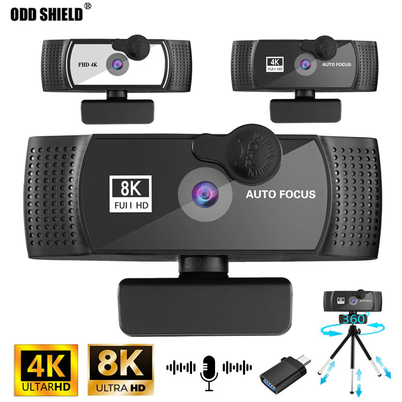 Hd 8k 4k 1k webcam autofocus computador webcamera com microfone girar câmera usb plug para pc mac laptop desktop youtube skype
