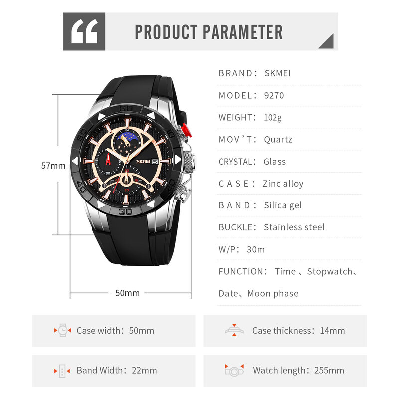 SKMEI-Reloj de pulsera deportivo para hombre, cronógrafo de cuarzo con cronómetro y calendario, resistente al agua hasta 30M, marca de lujo