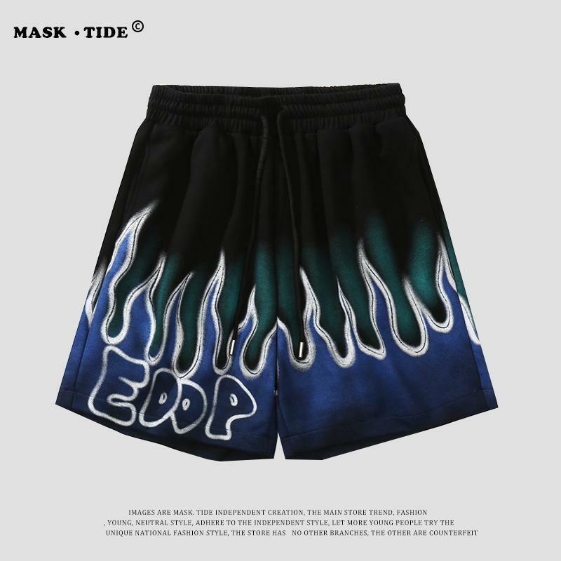 Pantalones cortos informales Tie-dye flame para hombre y mujer, pantalones holgados de cinco puntos de estilo hip-hop, ropa urbana de playa, tendencia de verano