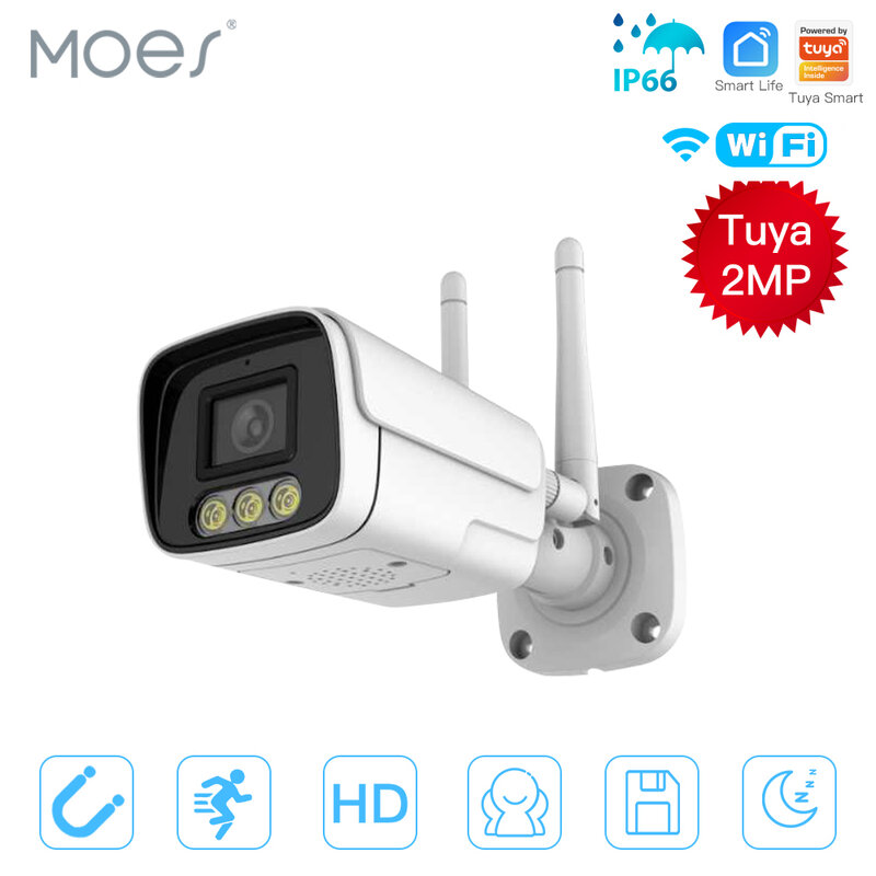 MOES-cámara de seguridad Tuya Smart 2MP 1080P Full HD, visión nocturna infrarroja IP66, resistente a la intemperie, vigilancia con Control remoto