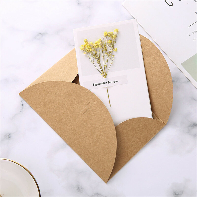 Papier en lettres à fleurs sèches, enveloppes de cartes de vœux, carte d'invitation de mariage, carte postale faite à la main, cadeau, carte de remerciement, 5 pièces/ensemble