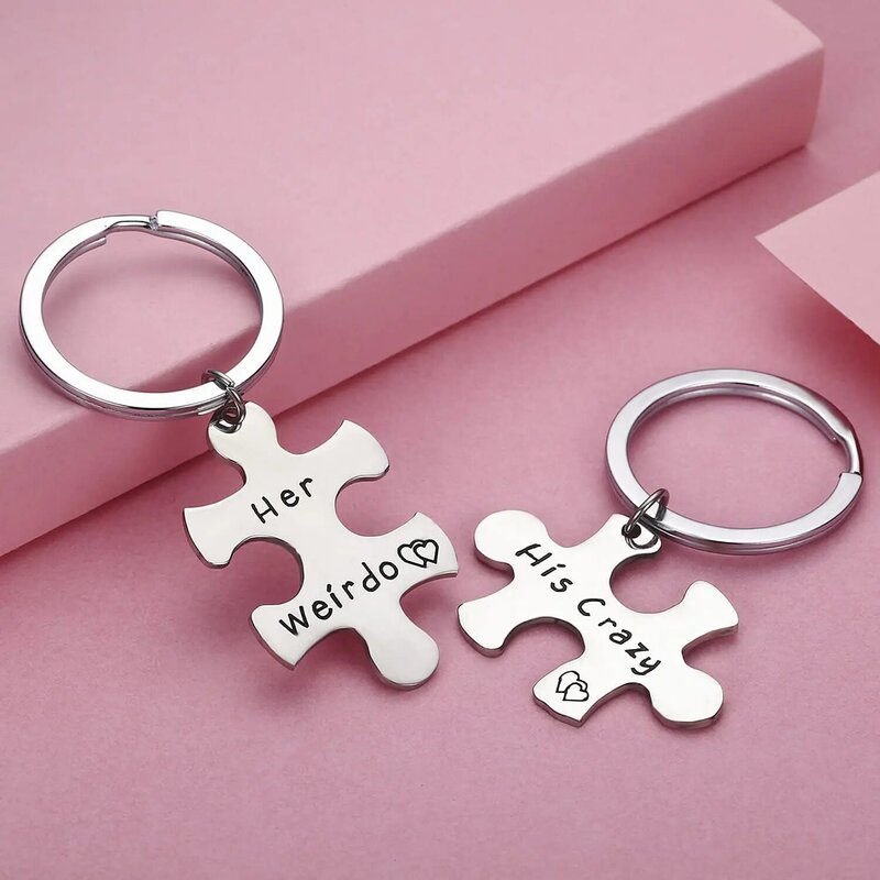 Stainless Steel His Crazy Her Weirdo Couple Keychain Set, Personalized Couple Jewelry, Perfect Gift For Boyfriend Girlfriend