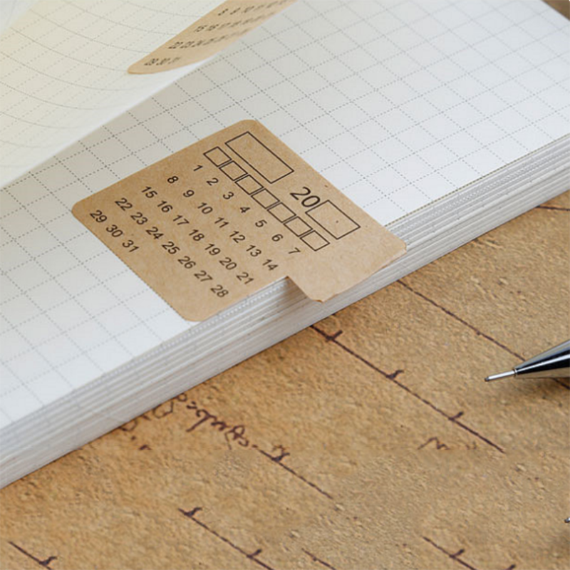 4 fogli 2020 Retro carta Kraft calendario scritto a mano Notebook indice etichetta adesivo calendario adesivo organizzatore cancelleria Kawaii