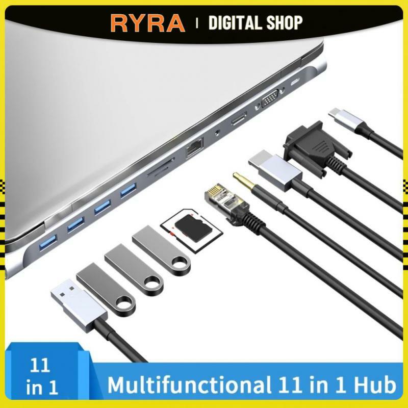 RYRA-11 인 1 USB 허브 USB 3.0 어댑터 4K HDMI 호환 VGA RJ45 SD, TF PD 도킹 스테이션, 노트북 맥북 PC 노트북 분배기