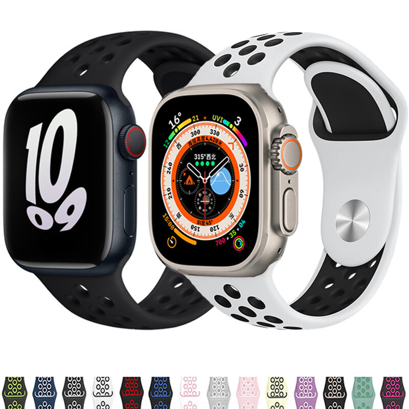Correa para Apple Watch ultra, pulsera deportiva de silicona, 44mm, 40mm, 45mm, 41mm, 49mm, 42mm, 38mm, iWatch series 7, 3, 4, 5, 6, se, 8