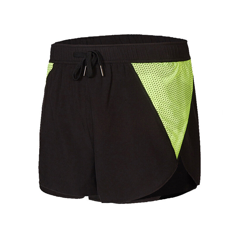 Nova aptidão correndo shorts masculinos apertado falso de duas peças de treinamento de cinco pontos calças verão calções de dupla camada de secagem rápida