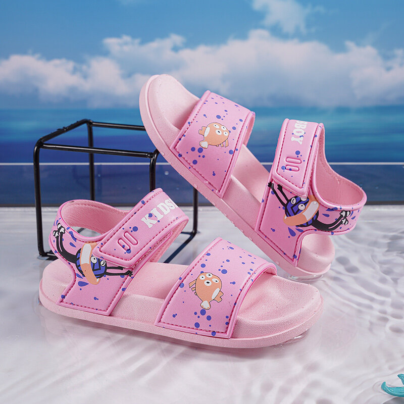 Crianças sandálias para meninas macio sapatos de praia crianças sandálias florais princesa moda menina sapatos