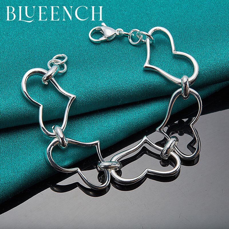 Blueench 925 Sterling Silver Heart Link สร้อยข้อมือสำหรับสตรี Party งานแต่งงานแฟชั่นเครื่องประดับ Charm