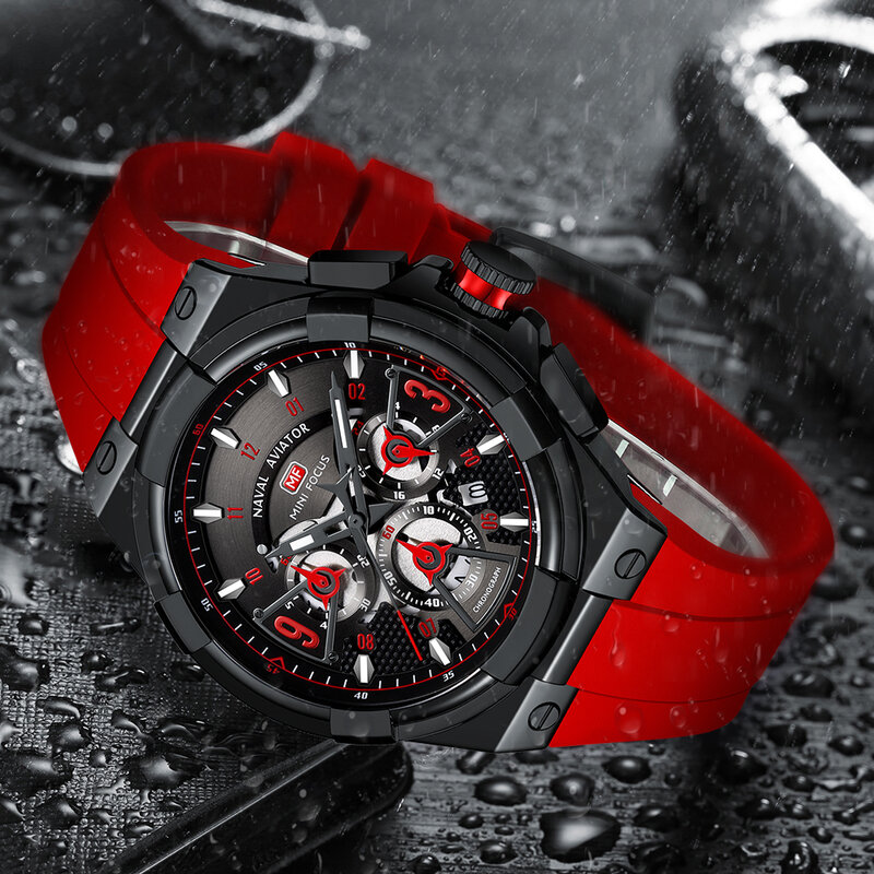 Многофункциональные кварцевые часы MINI FOCUS для мужчин, светящиеся часы-хронограф с календарем, спортивные часы с силиконовым ремешком, мужские часы