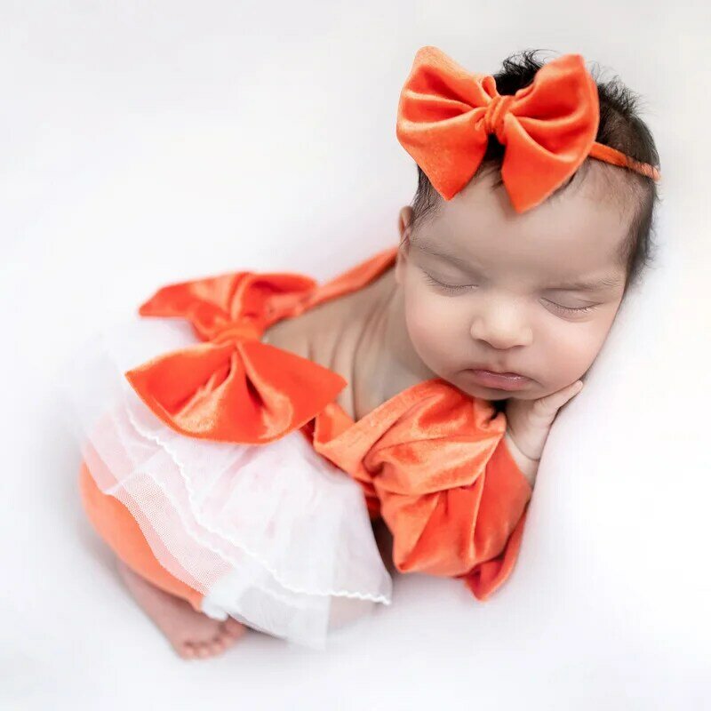 Newborn Photography Props  Baby Girl Lace Romper Bodysuits Outfit Bow Headband Photography Clothing Accessries