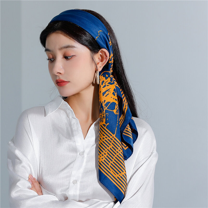 Simple Twill Square Satin Silk Scarf Women Hijab  Wrap Headband Ladies Hair Tie Band New Fashion Bandana Foulard 90*90cm
