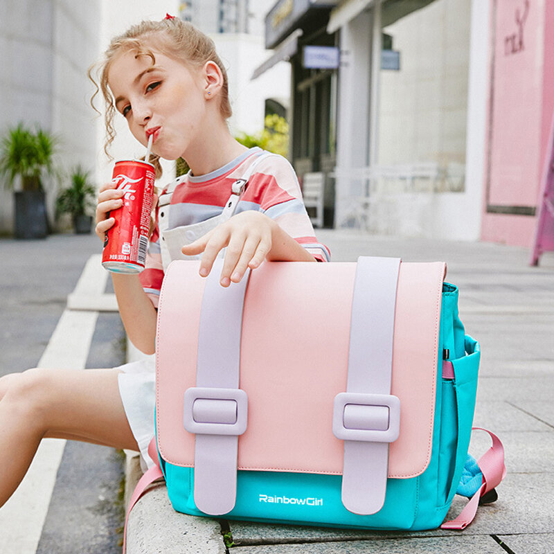 Радужный Розовый водонепроницаемый рюкзак для девочек 1-3-6 лет, школьные сумки для девочек, новая детская сумка, школьный рюкзак, детские модные сумки