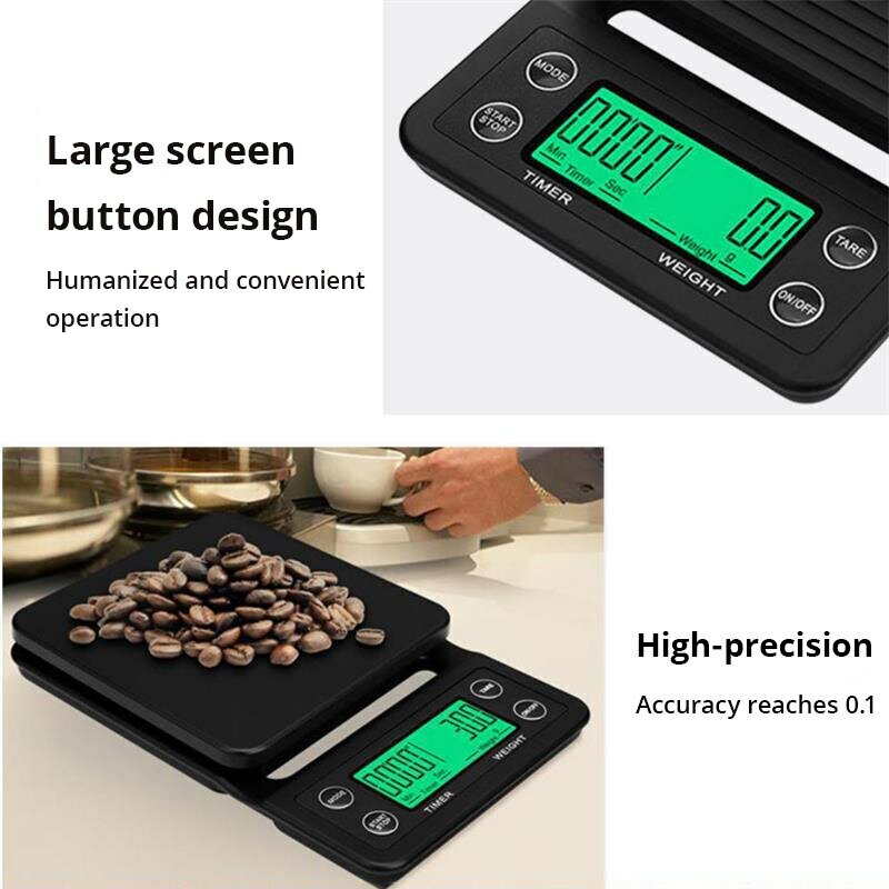 Preto Precision Café Dropping Escala com Temporizador, Cozinha Balança Digital, LCD de alta precisão, 0.1g, 1Pc