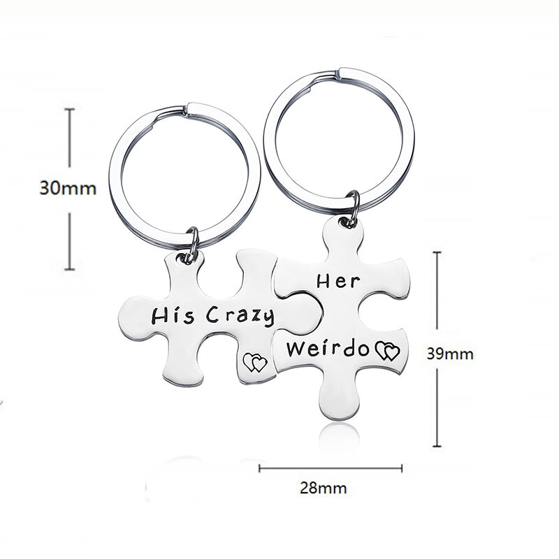Stainless Steel His Crazy Her Weirdo Couple Keychain Set, Personalized Couple Jewelry, Perfect Gift For Boyfriend Girlfriend