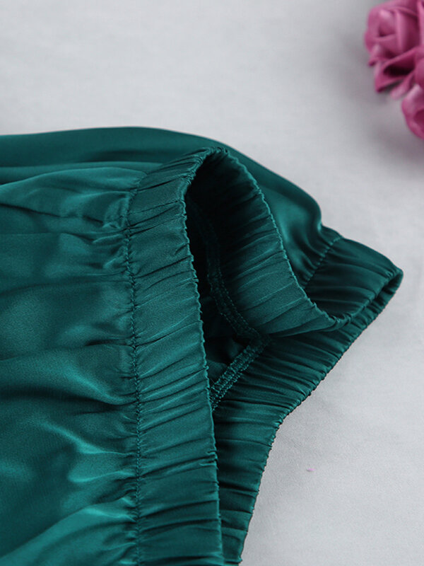 Hiloc منخفضة قطع نوم مثير السباغيتي حزام ملابس خاصة المرأة الأخضر بالازو السراويل المنزل دعوى نقية اللون الحرير مجموعة امرأة 2 قطعة