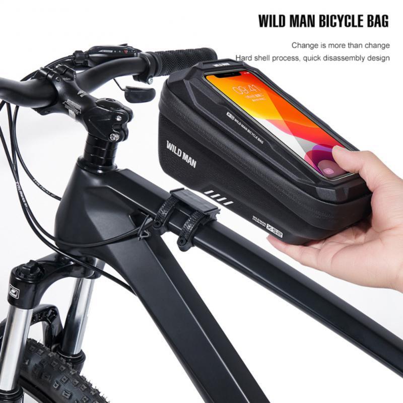 WILD MAN ใหม่จักรยานกระเป๋าโทรศัพท์5.5-6.6นิ้วกระเป๋ากันน้ำกรอบด้านหน้ากระเป๋า Sensitive Touch Screen MTB กระเป๋าแผ...