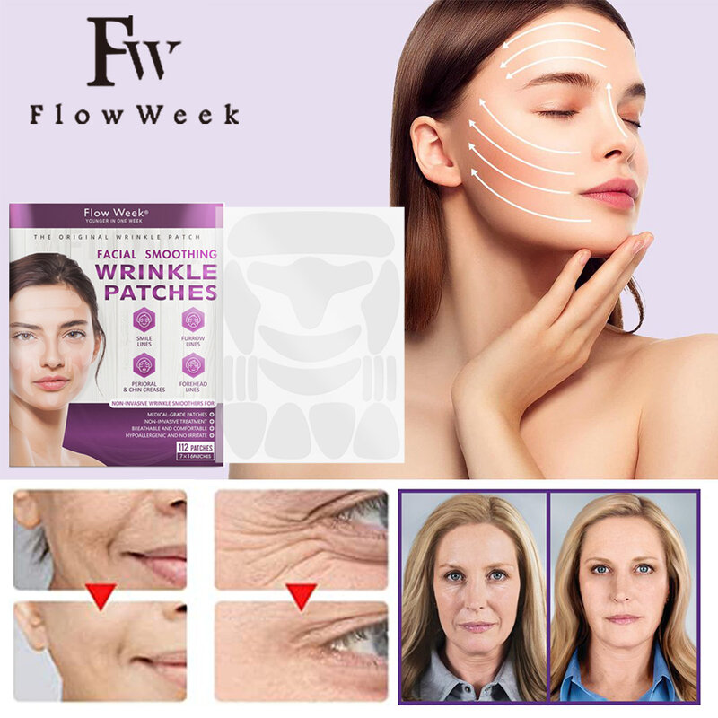 Flow Week Face e Testa rugas Patches, Anti rugas Pad, Suavização Facial, Patch de envelhecimento