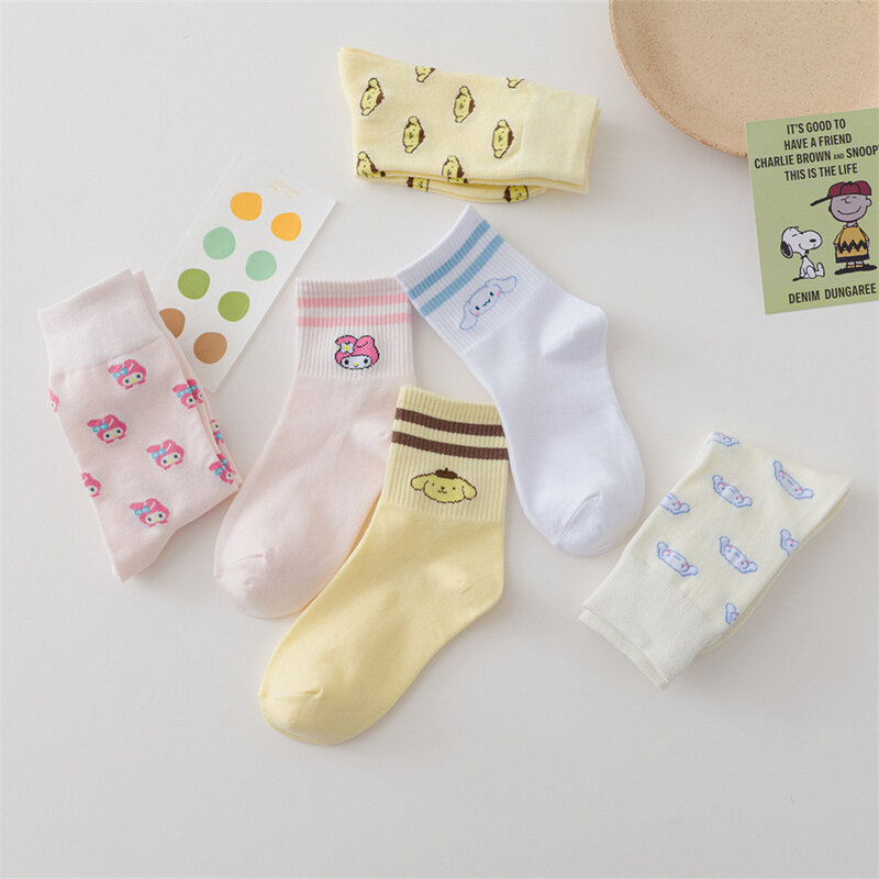Милые плюшевые носки Sanrio My Melody Cinnamoroll Pompompurin в стиле аниме, спортивные носки, чулки, носки, подходящие ко всему подарки для девочек
