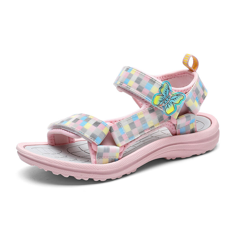 Сандалии для девочек летние дышащие на плоской подошве с бабочками легкие Нескользящие уличные туфли принцессы Бесплатная доставка 2022