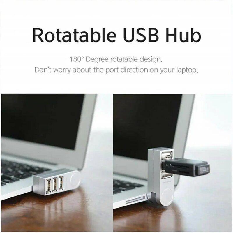 RYRA-ABS USB 2.0 3 포트 허브, 7 자 회전 허브, 미니 3 포트, 다기능 익스텐더, 노트북 pc용 USB 분배기