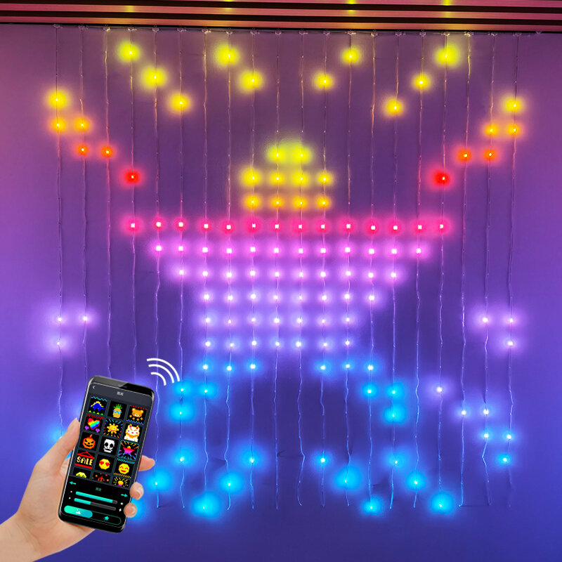 Smart Led RGB Curtain Lights Christmas Curtain String Light Bluetooth APP Control Fairy Light DIY Picture Display For Home Decor