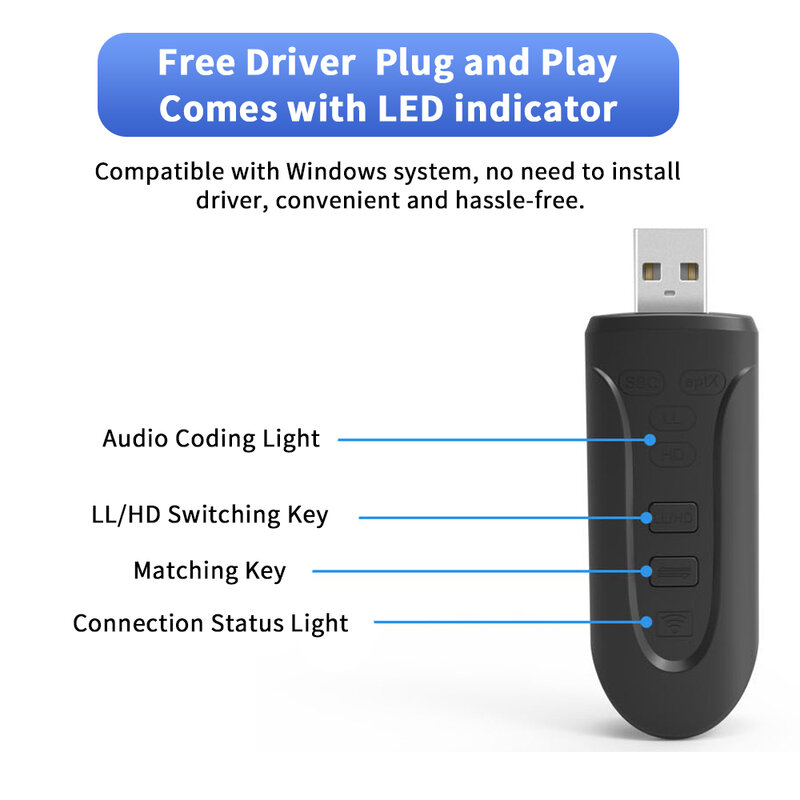 Zexmte Bluetooth 5.3 Adaptador De Áudio USB Transmissor Bluetooth Plug and Play para Windows/MAC/TV/PS4/5 Interruptor APTX Dongle adaptador