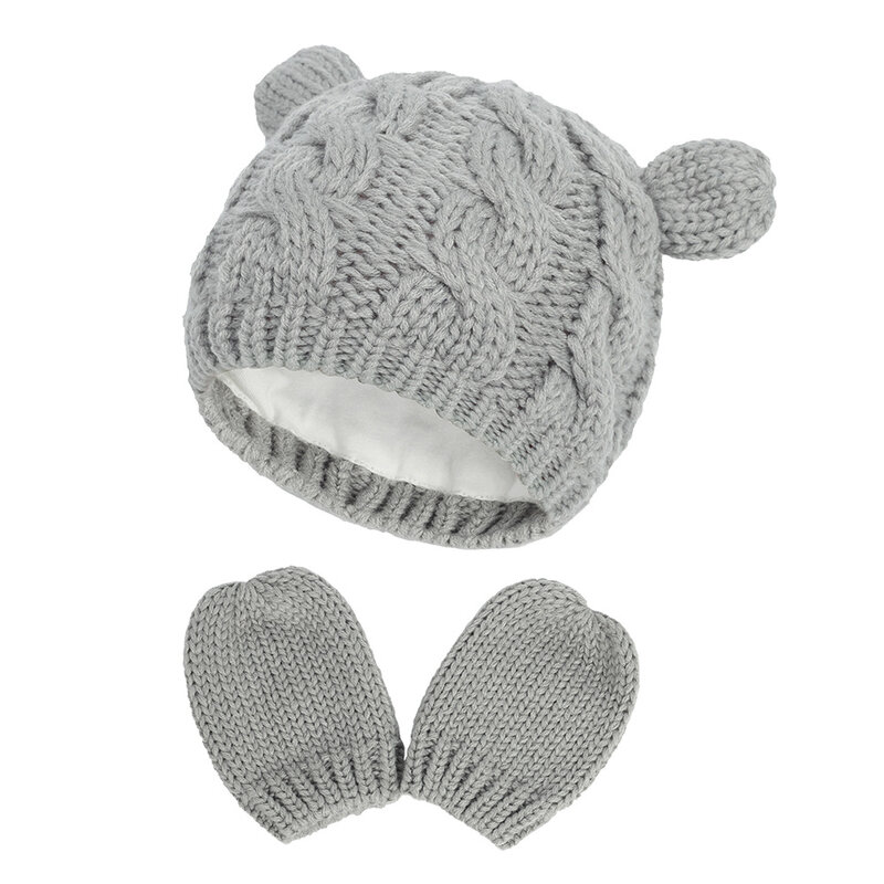Bonnet tricoté pour bébé fille et garçon de 0 à 18 mois, chapeau chaud d'hiver, solide, joli gant mignon, 2 pièces, joli bonnet pour nouveau-né