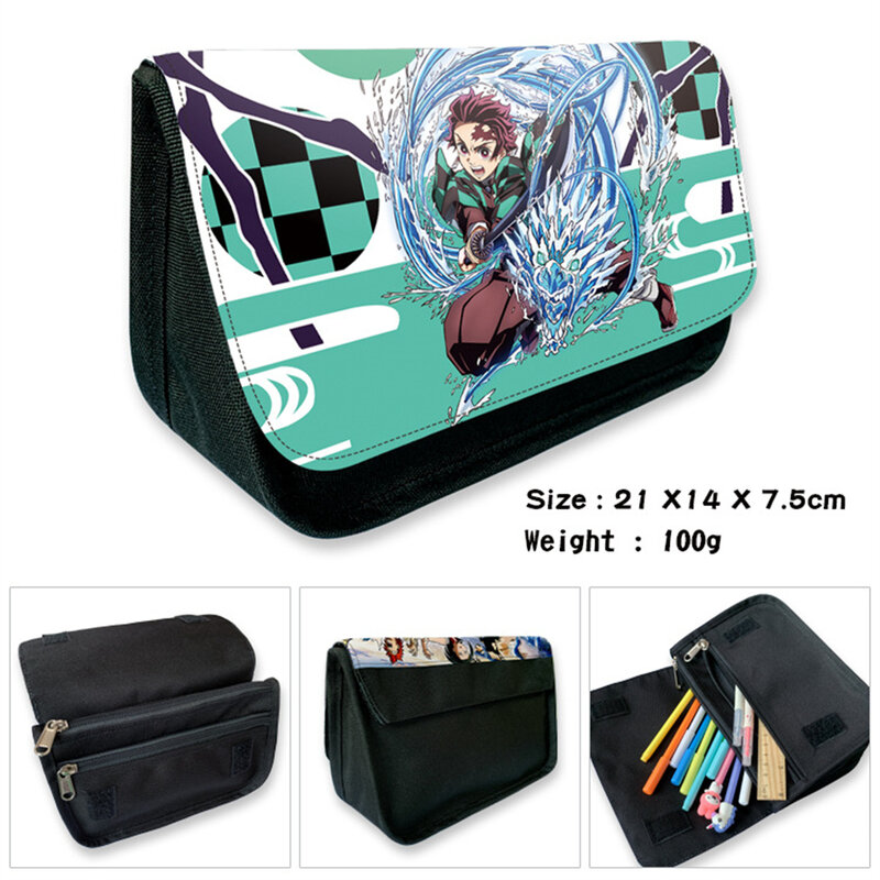 Demon Slayer Kimetsu No Yaiba Nylon Pencil Case Student Penbag School Stationerybag Casual Make Up Bag Cosmeticbag Cartoon Gifts