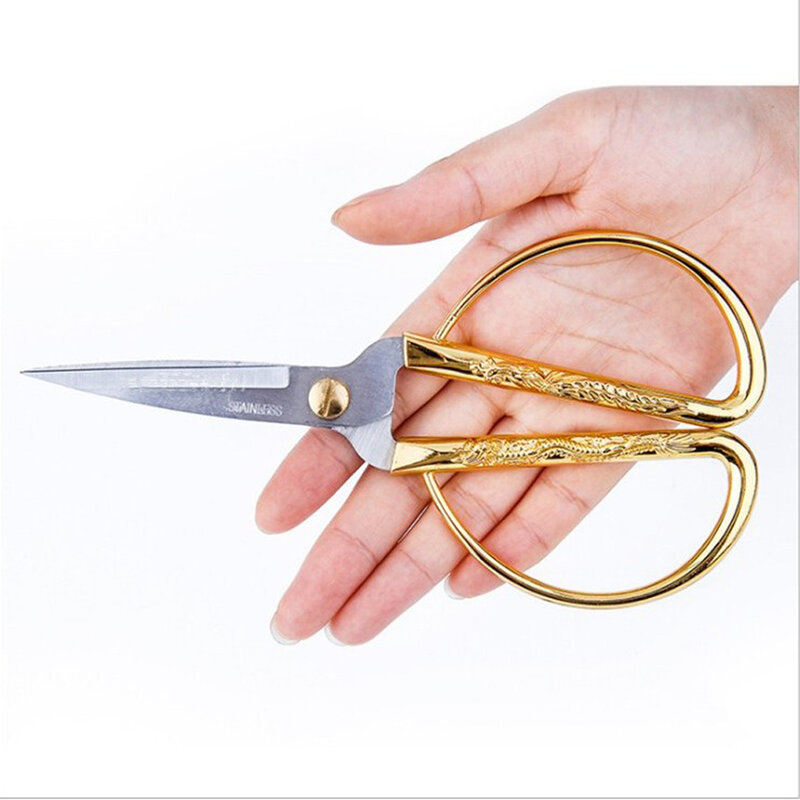Household Scissors Dragon and Phoenix Alloy Gold Stainless Steel Opening Ribbon-cutting Scissors Wedding Retro Gold 6 inch